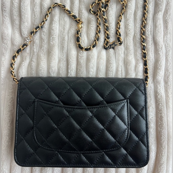 CHANEL Black Caviar Wallet with Gold Chain & Charms - Picture 10 of 12